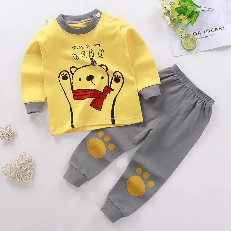 Kids Cartoon Pajama Set | 2024 Long Sleeve Toddler Sleepwear with T-Shirt & Pants