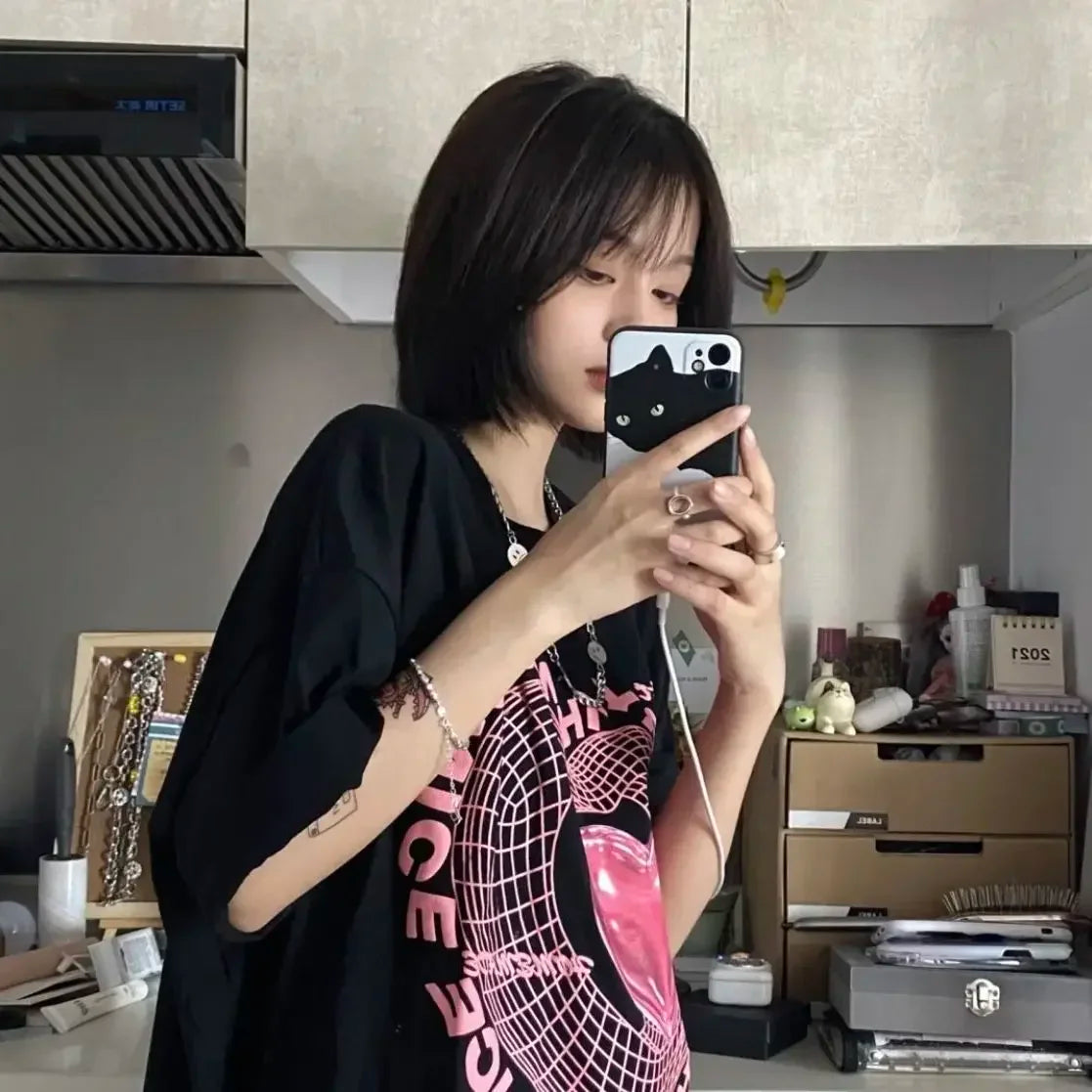Oversized Love Graphic T-Shirt | Women’s Cute Y2K Streetwear Harajuku Tee