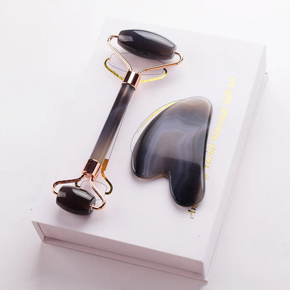 Grey Agate Jade Roller & Gua Sha Set | Natural Face Massager for Skin Care & Lifting