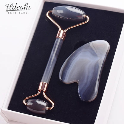 Grey Agate Jade Roller & Gua Sha Set | Natural Face Massager for Skin Care & Lifting