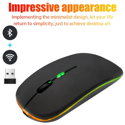 Rechargeable Wireless Mouse | Bluetooth & 2.4G USB Portable Luminous Mouse for PC, Laptop & Tablet