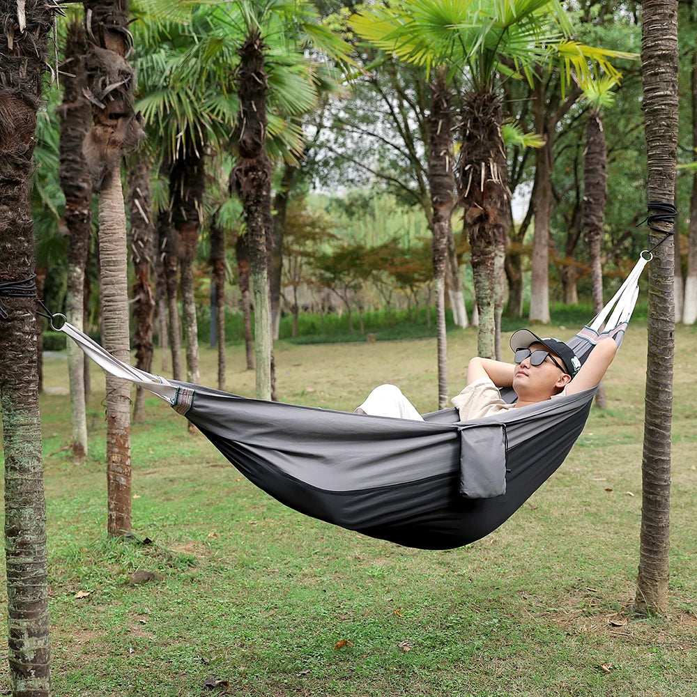 Portable Single Hammock | Colorful Parachute Fabric Bed for Camping & Travel