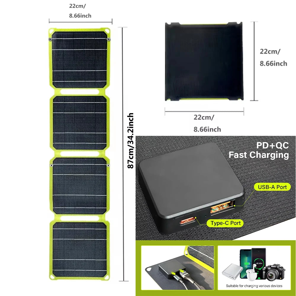 Portable Solar Charger Panel | 21W–80W Flexible USB & DC Charger for Camping