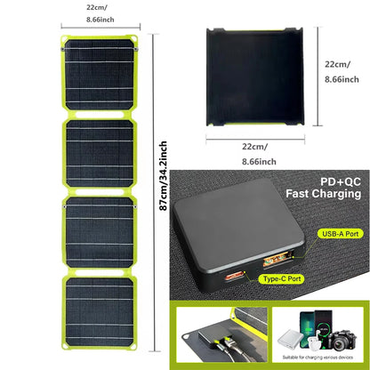 Portable Solar Charger Panel | 21W–80W Flexible USB & DC Charger for Camping
