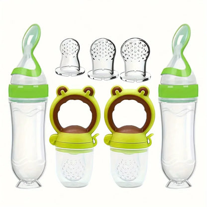 7PCS Baby Feeding Set | Silicone Bottles with Spoon & Fruit Feeder Pacifiers