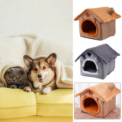 Foldable Pet House Bed | Warm Dog & Cat Kennel Nest with Mat for Winter Comfort
